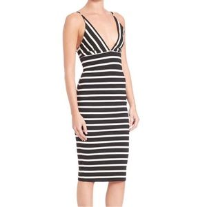 Bec & Bridge Deep Plunge White Black Stripe Dress Size 4 VERY COMFY